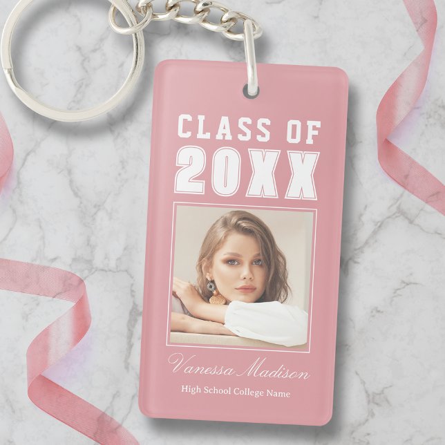 Trendy Name Class Of Pink Blush Graduate Photo Key Ring (Creator Uploaded)