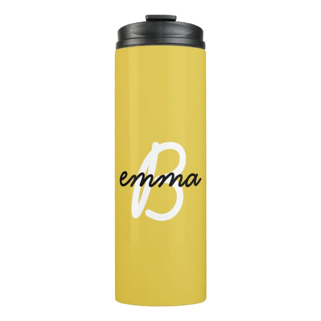 Trendy Name | Mustard Yellow Modern Initial Thermal Tumbler (Front)