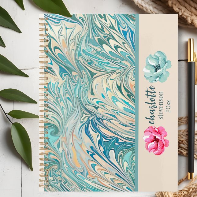 Trendy Name Personalised Teal Marble Geode Day Planner (Creator Uploaded)