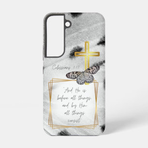 Trendy Nature Faith White Grey Black Gold Cross Samsung Galaxy Case