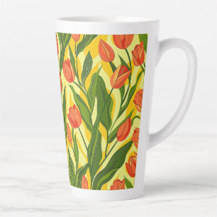 Trendy Nature Floral Garden Summer Pattern Tulip Latte Mug