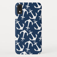 Trendy Nautical Navy Blue Anchor Pattern