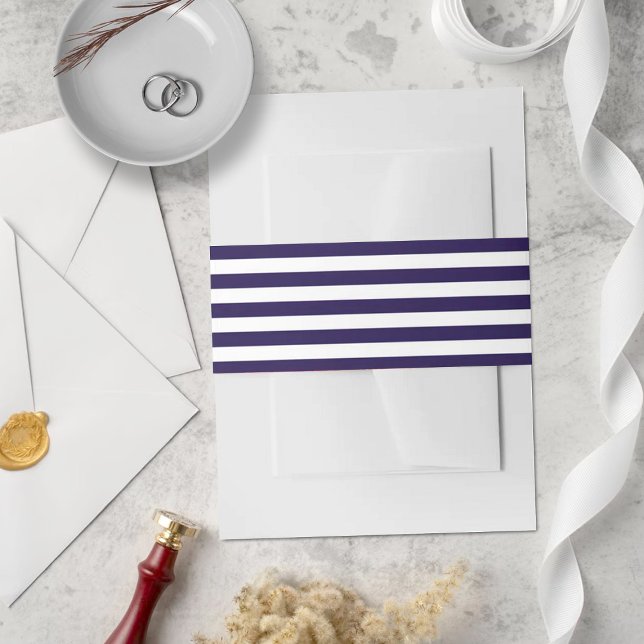 Trendy Nautical Navy Blue & White Stripe Wedding Invitation Belly Band (Creator Uploaded)