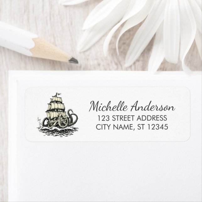 Trendy Nautical Octopus Ship Return Address (Insitu)