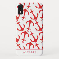Trendy Nautical Red Anchor Pattern