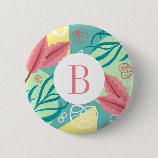 Trendy Nautical Seashells Seaweed |  Monogram 6 Cm Round Badge (Front)