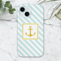 Trendy Nautical Stripes Faux Glitter Anchor