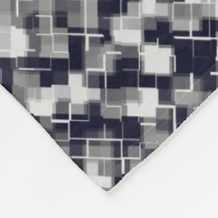 Trendy Navy Black White Grey Abstract Pattern Fleece Blanket