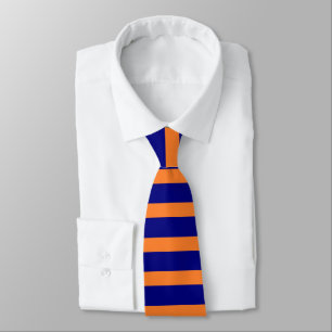 Trendy Navy Blue and Orange Horizontal Stripes Tie