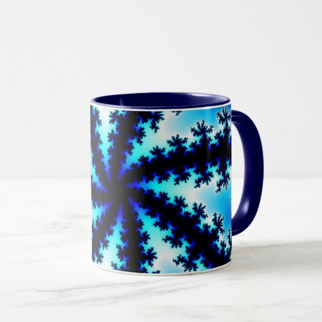 Trendy Navy Blue and White Fractal Mug (Front Right)