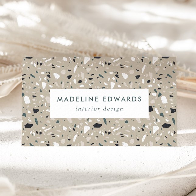 Trendy Navy Blue & Beige Terrazzo Business Card (Creator Uploaded)