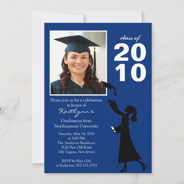 Trendy Navy Blue & Black Graduation Invitation (Front)