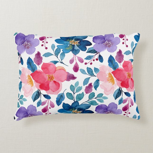 Trendy Navy Blue Blush Pink Purple Pattern Decorative Cushion (Front)