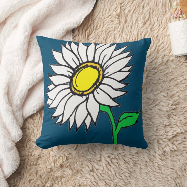 Trendy Navy Blue Daisy Sunflower Yellow White  Cushion (Blanket)