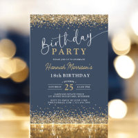 Trendy Navy Blue Gold Glitter Any Age Birthday 
