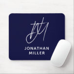 Trendy Navy Blue Monogram Mouse Pad<br><div class="desc">This modern and minimalist mouse pad features a customisable script monogram on a clean navy blue background. The sleek design adds a touch of sophistication to any workspace. The high-quality, non-slip base provides a sturdy and comfortable surface for your mouse. Personalise with your own initials for a truly unique accessory....</div>