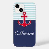 Trendy Navy Blue Nautical Red Anchor Design Case-M