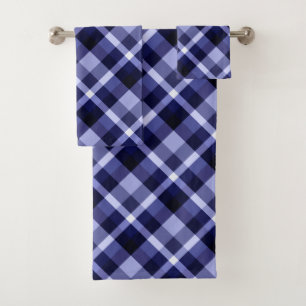 Trendy Navy Blue Plaid Pattern Bath Towel Set