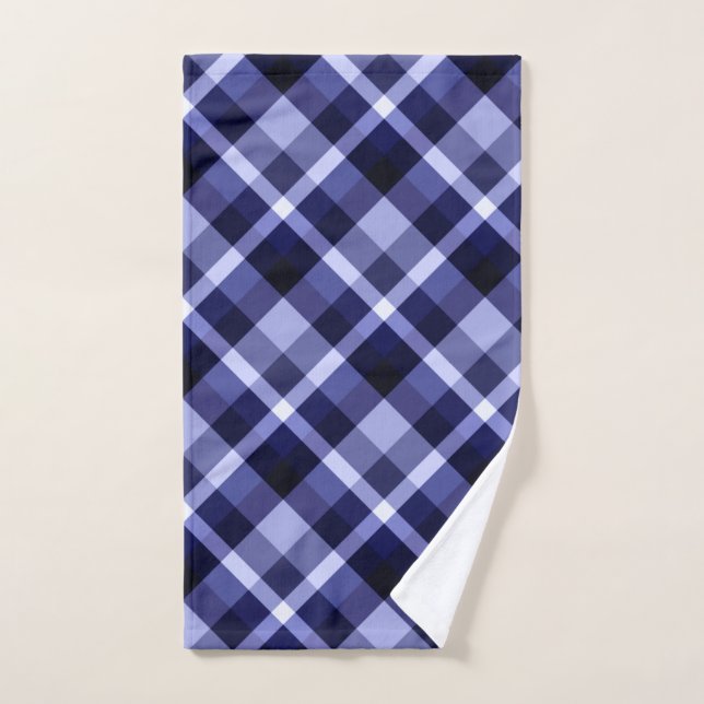 Trendy Navy Blue Plaid Pattern Hand Towel (Hand Towel)