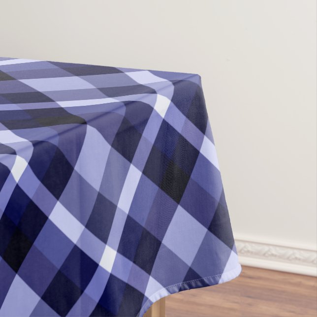 Trendy Navy Blue Plaid Pattern Small Tablecloth (In Situ)