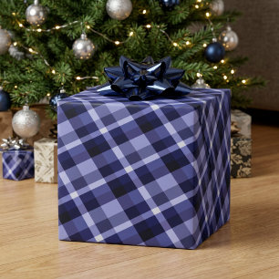 Trendy Navy Blue Plaid Pattern Wrapping Paper