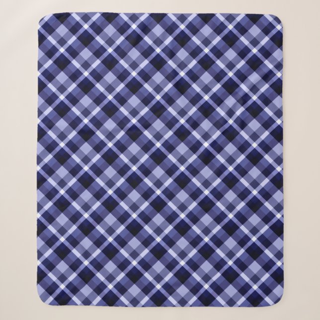 Trendy Navy Blue Plaid Print Medium Sherpa Blanket (Front)