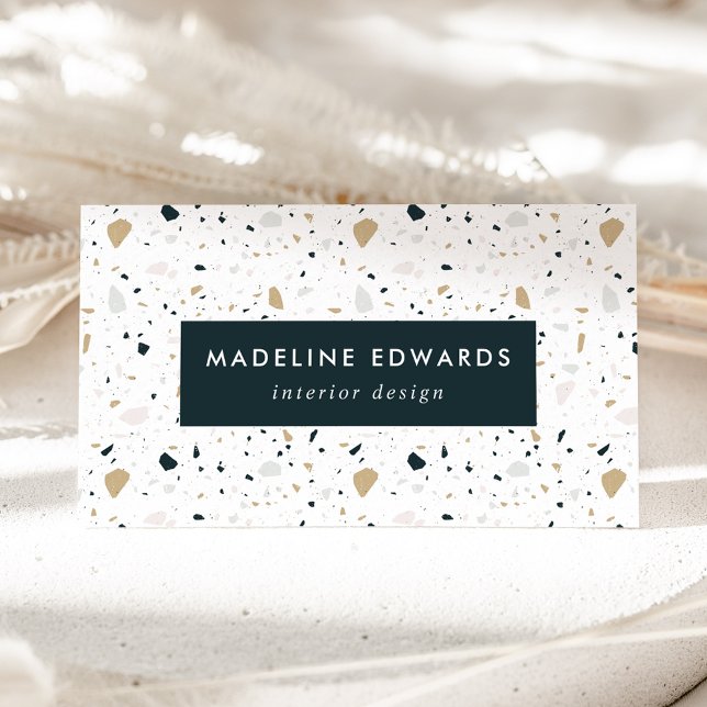 Trendy Navy & Gold Terrazzo Business Card (Creator Uploaded)