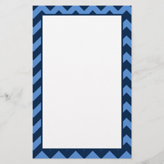 Trendy Navy & Light Blue Chevron Pattern Stationery (Front)
