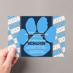 Trendy Navy & Light Blue Graduation Pawprint Clear Acrylic Invitations