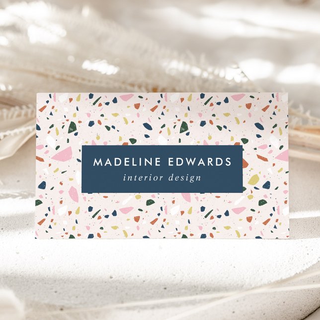 Trendy  Navy Pink & Green Terrazzo Business Card (Creator Uploaded)