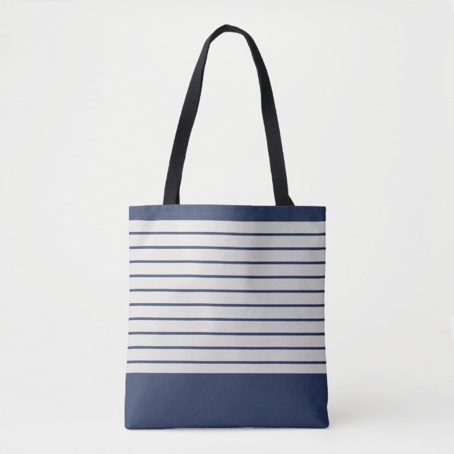 Trendy Navy Stripes Tote Bag (Front)