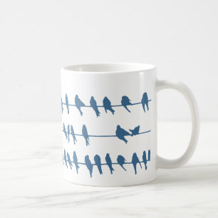 Trendy navy swallow birds on wires silhouettes coffee mug