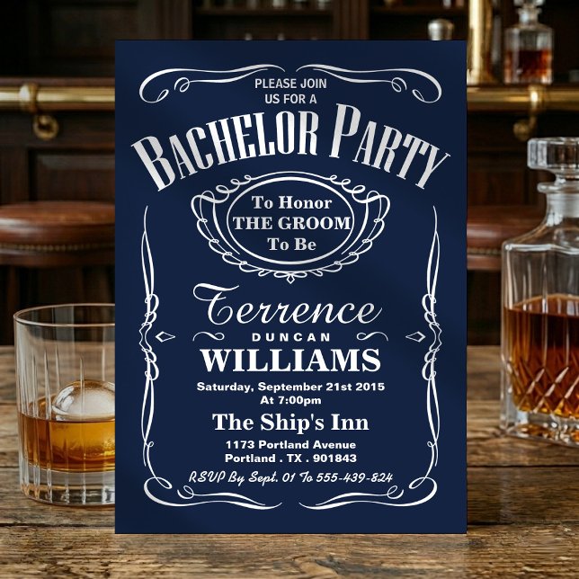 Trendy Navy Typography Bachelor Party Invitation (Creator Uploaded)