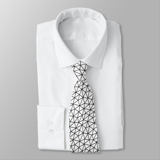 Trendy neck tie black and white geometric pattern (Tied)