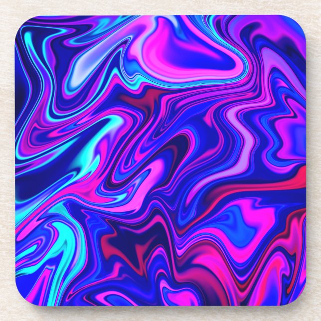 Trendy neon blue pink turquoise Abstract  Coaster (Front)