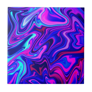 Trendy neon blue pink turquoise Abstract Tile