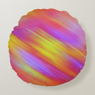 Trendy Neon Bright Red Pink Yellow Abstract  Round Cushion