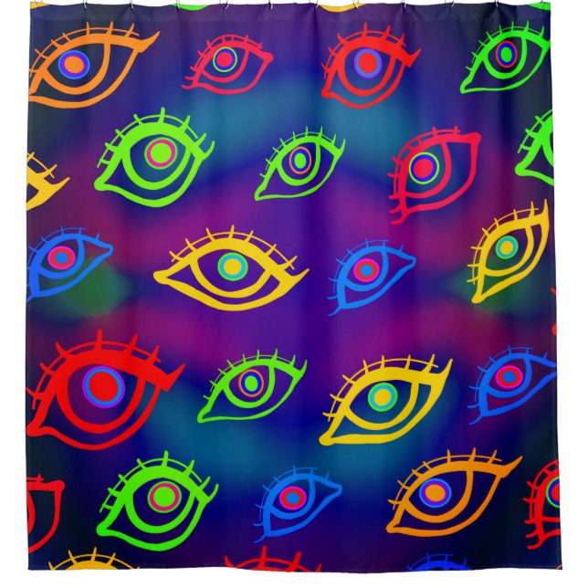 Trendy Neon Colourful Eyes Pattern  Shower Curtain (Front)