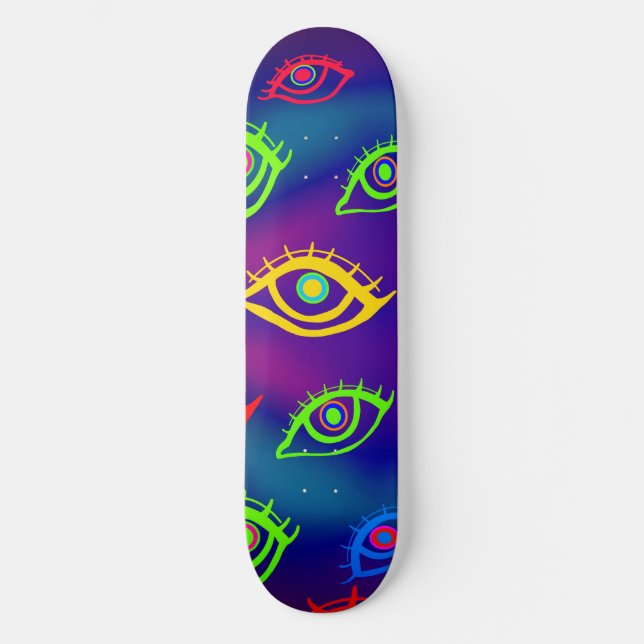 Trendy Neon Colourful Eyes Pattern Skateboard (Front)