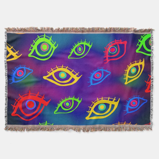 Trendy Neon Colourful Eyes Pattern Throw Blanket (Front)