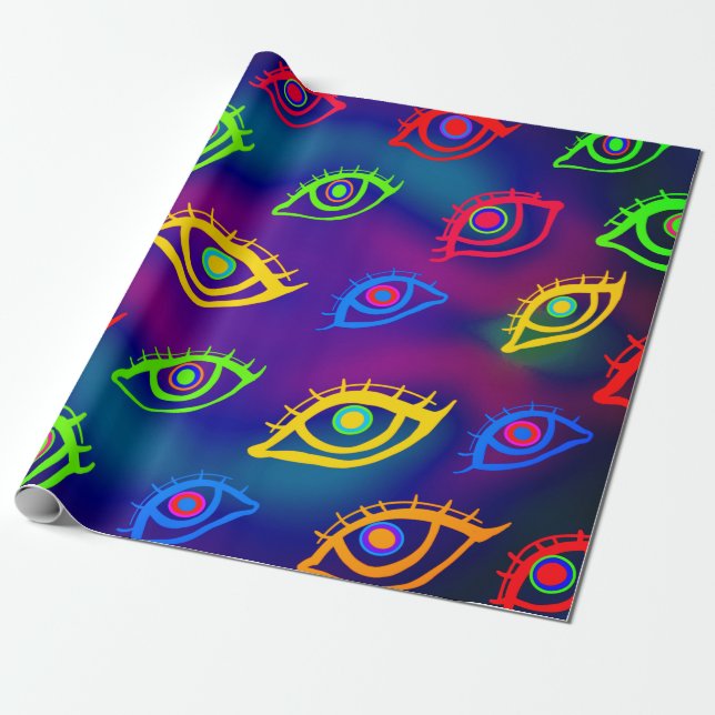 Trendy Neon Colourful Eyes Pattern Wrapping Paper (Unrolled)