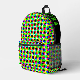 Trendy Neon Colourful Geometric Circle Lights Name Printed Backpack