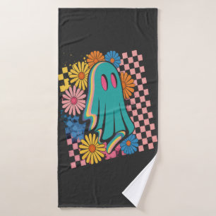 Trendy Neon Floral Ghost Halloween Bath Towel