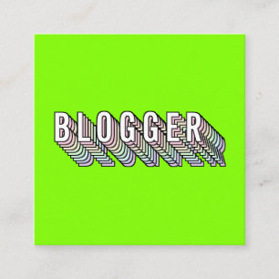 Trendy neon green 3d typography blogger minimal square business card