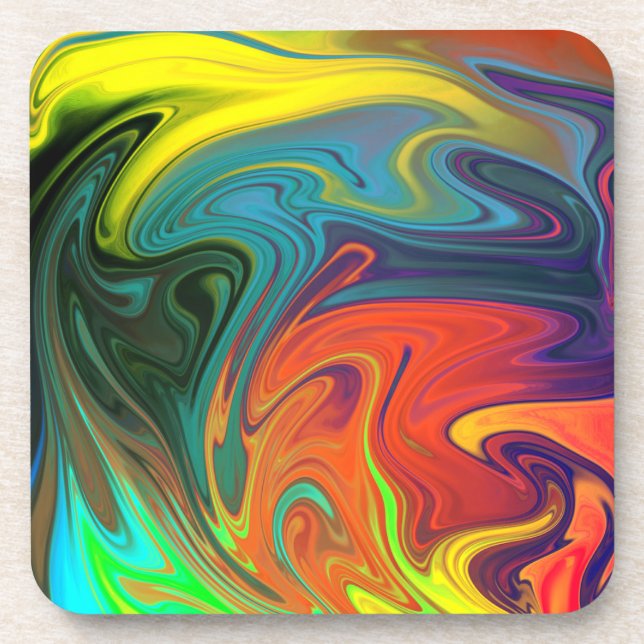 Trendy neon orange red blue yellow green Abstract  Coaster (Front)