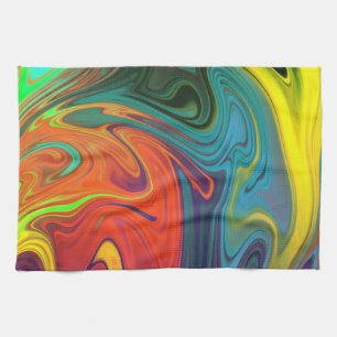 Trendy neon orange red blue yellow green Abstract Tea Towel