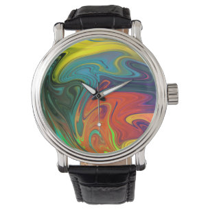 Trendy neon orange red blue yellow green Abstract  Watch
