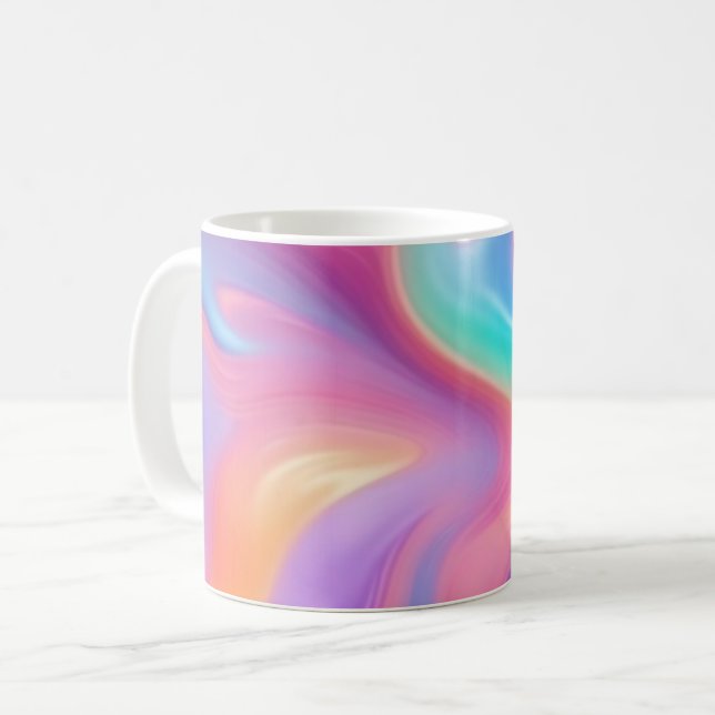 Trendy neon Pink Blue green abstract waves  Coffee Mug (Front Left)