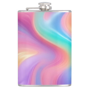 Trendy neon Pink Blue green abstract waves Hip Flask