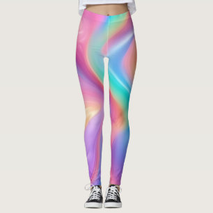 Trendy neon Pink Blue green abstract waves Leggings